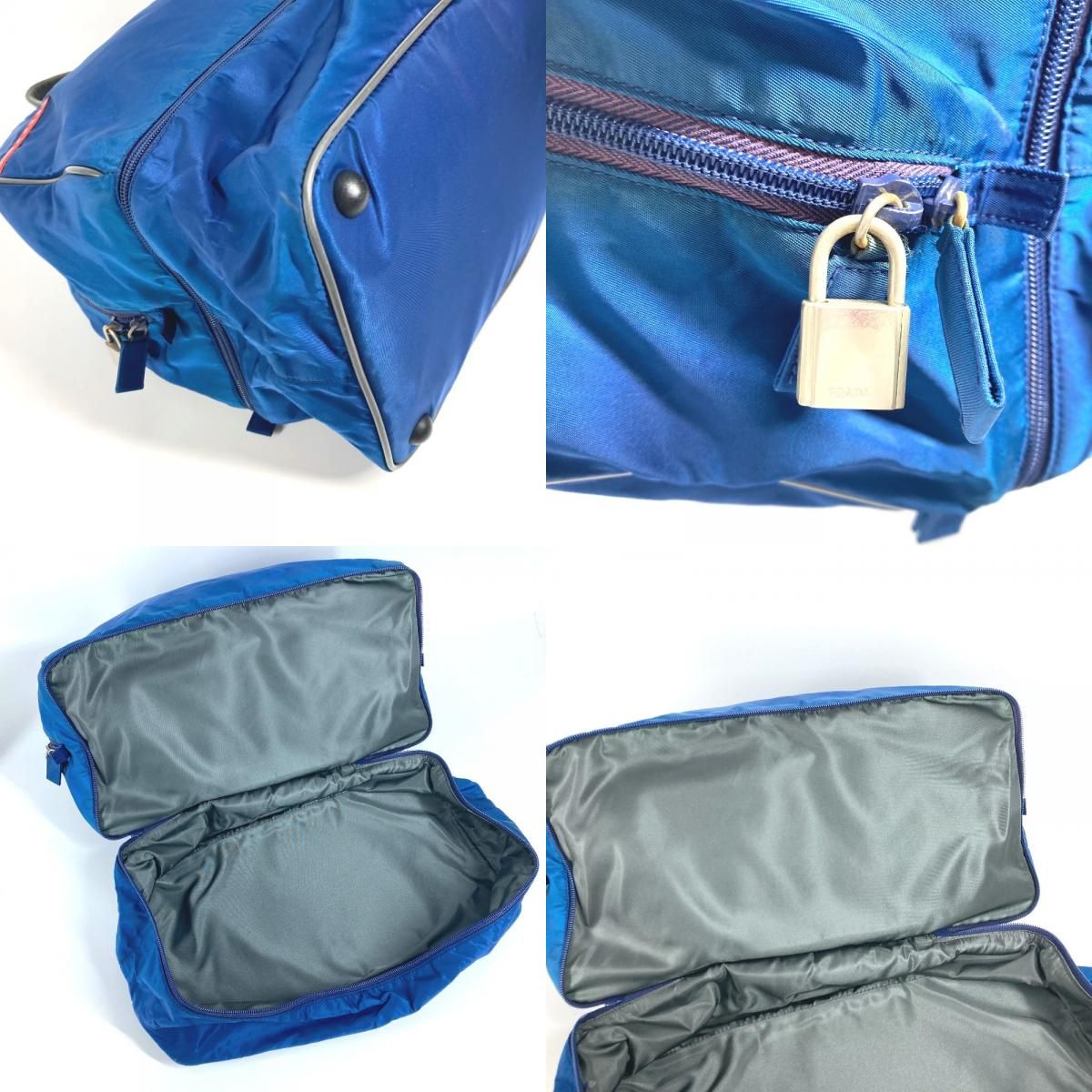 PRADA プラダ ボストンバッグ ロゴ V300 ナイロン ブルー - メルカリ 