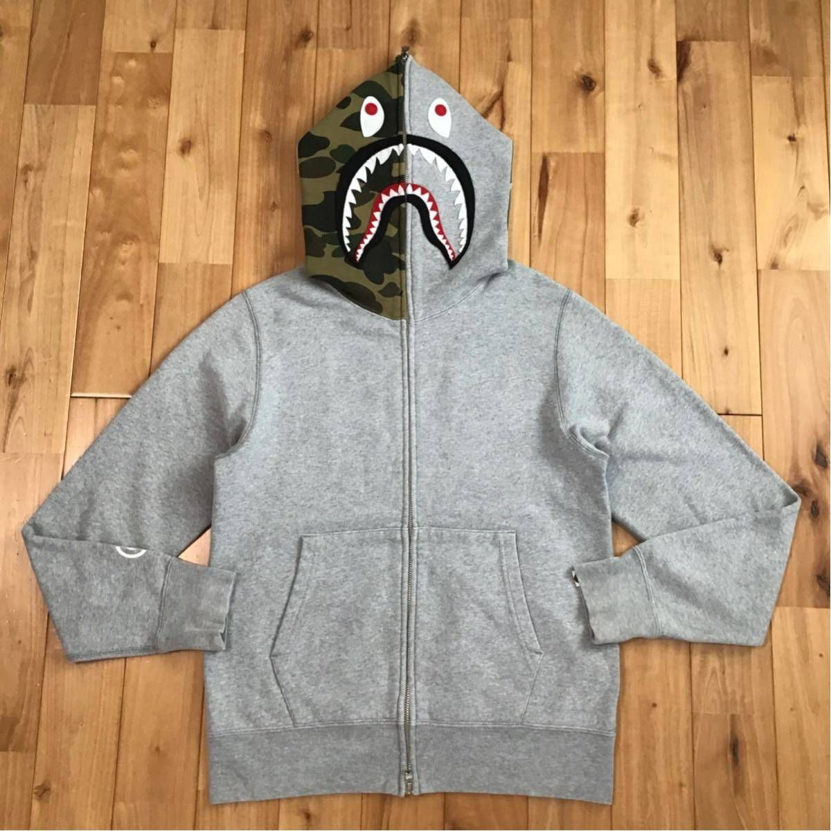 シャーク パーカー 1st camo green グレー Sサイズ shark full zip hoodie a bathing ape BAPE  エイプ ベイプ アベイシングエイプ