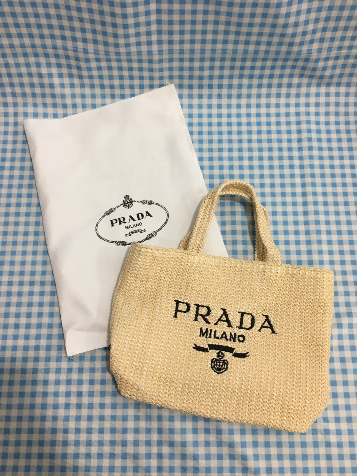 PRADA プラダ トートバッグ かごバッグ 草編み ラフィア マルチカラー ベージュ