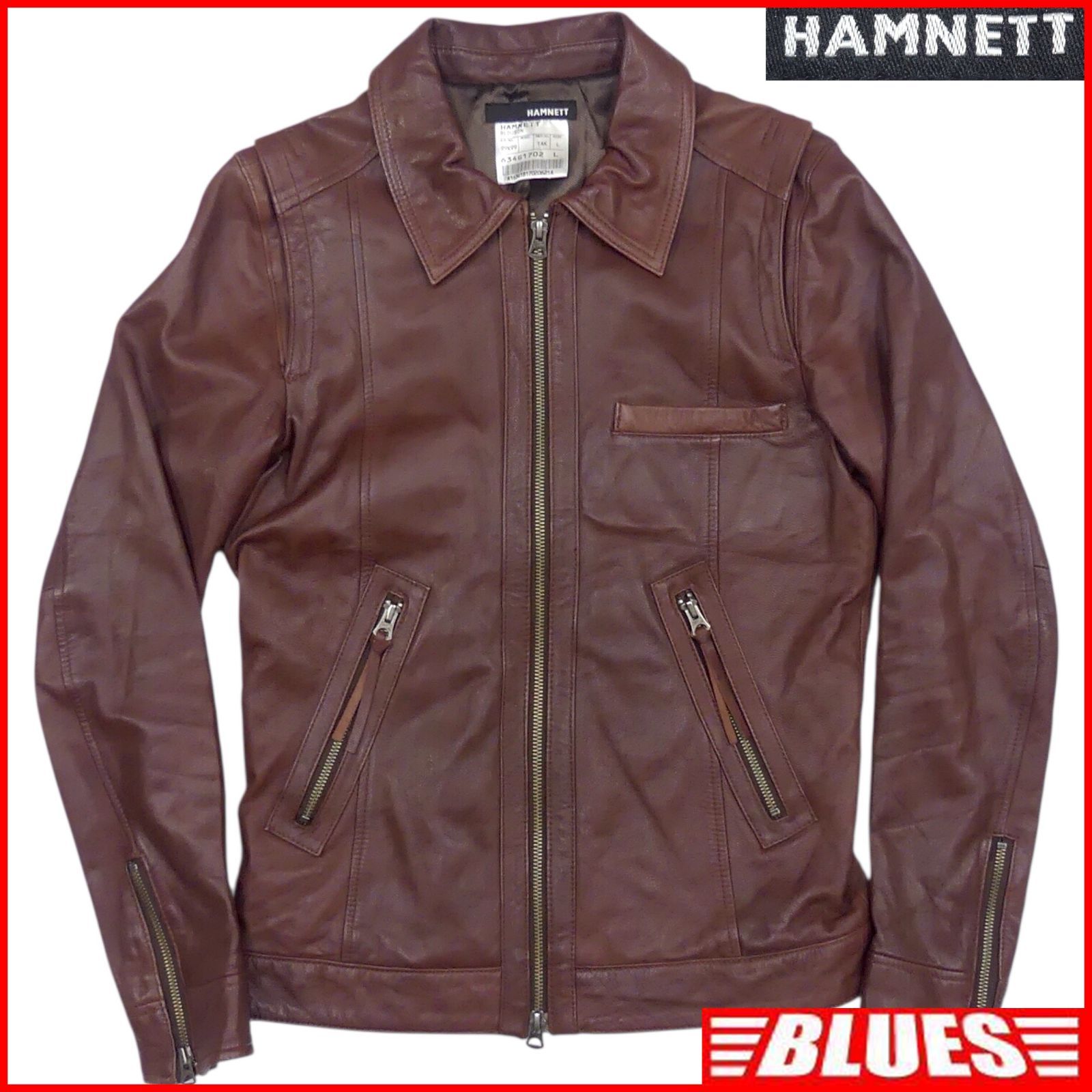 HAMNETT　ハムネット レザージャケット　ライダース　ブラウン　茶　Mサイズ HAMNETT ハムネット ライダースジャケット L 本革 シングル やぎ