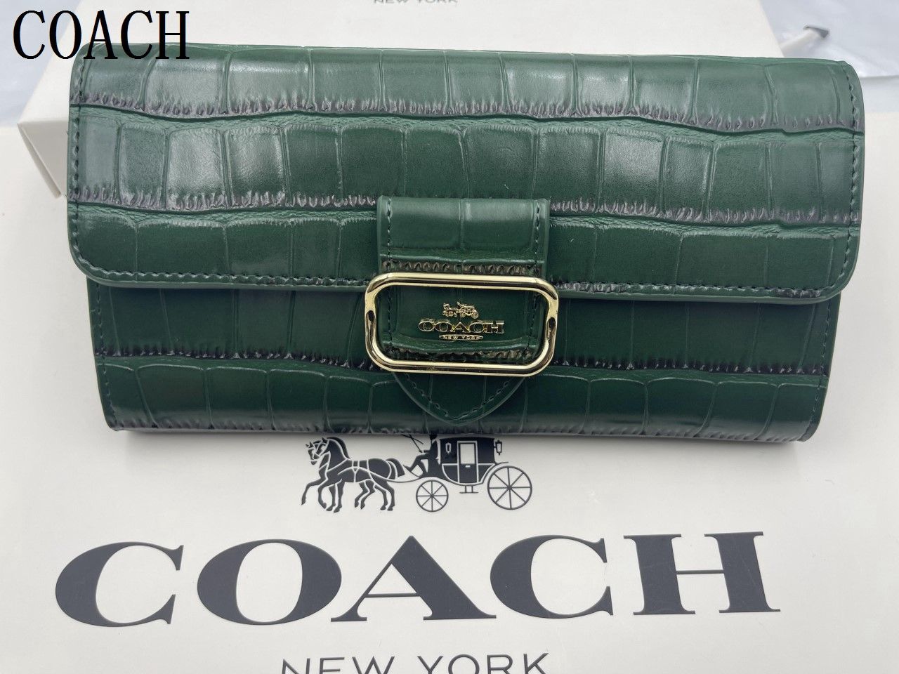 コーチ COACH 長財布  カーフレザー モーガン ロゴ フラップ スリム ウォレット 三つ折り 長財布  新品 未使用 贈り物CP244 349 E20