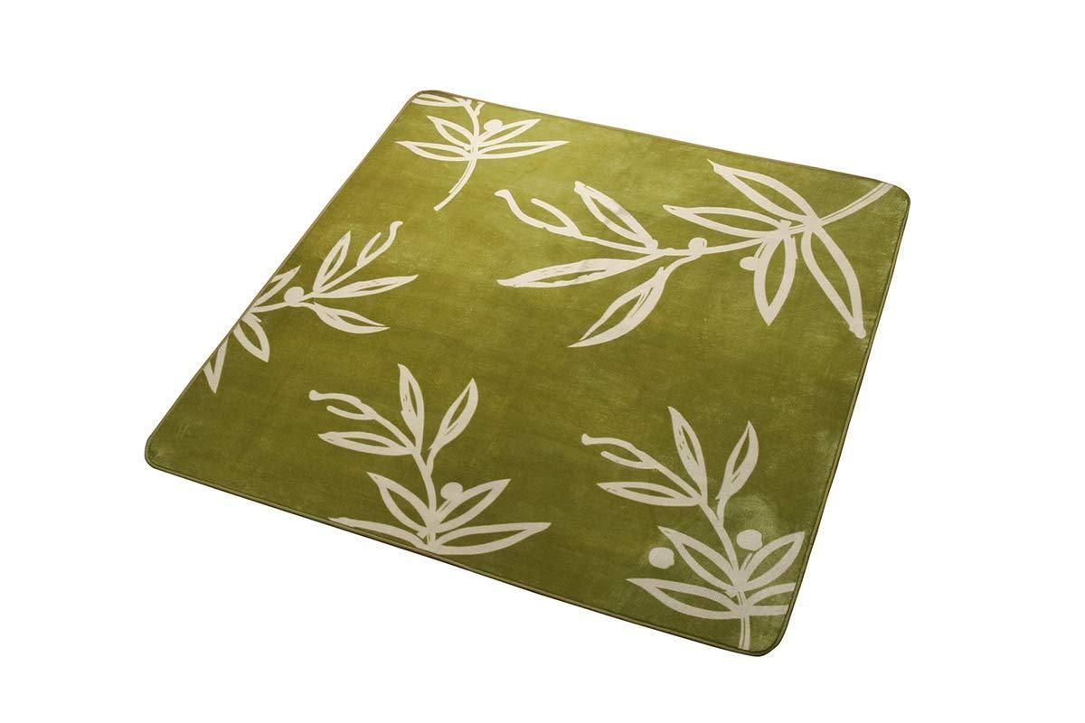 【新品・2営業日で発送】イケヒコ・コーポレーション (AB024) ラグ カーペット 2畳 洗える 花柄 リーフ柄グリーン 約185×185cm (ホットカーペット対応)