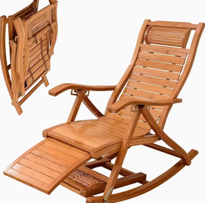 折りたたみ ロッキングチェア ウッドチェア イス 椅子 5段階調整 リクライニング 木製 リラックスチェア バンブー 折りたたみ昼寝チェア 揺れ揺れ椅子揺り椅子 パーソナルチェア 持ち運び簡単 屋内 屋外 兼用