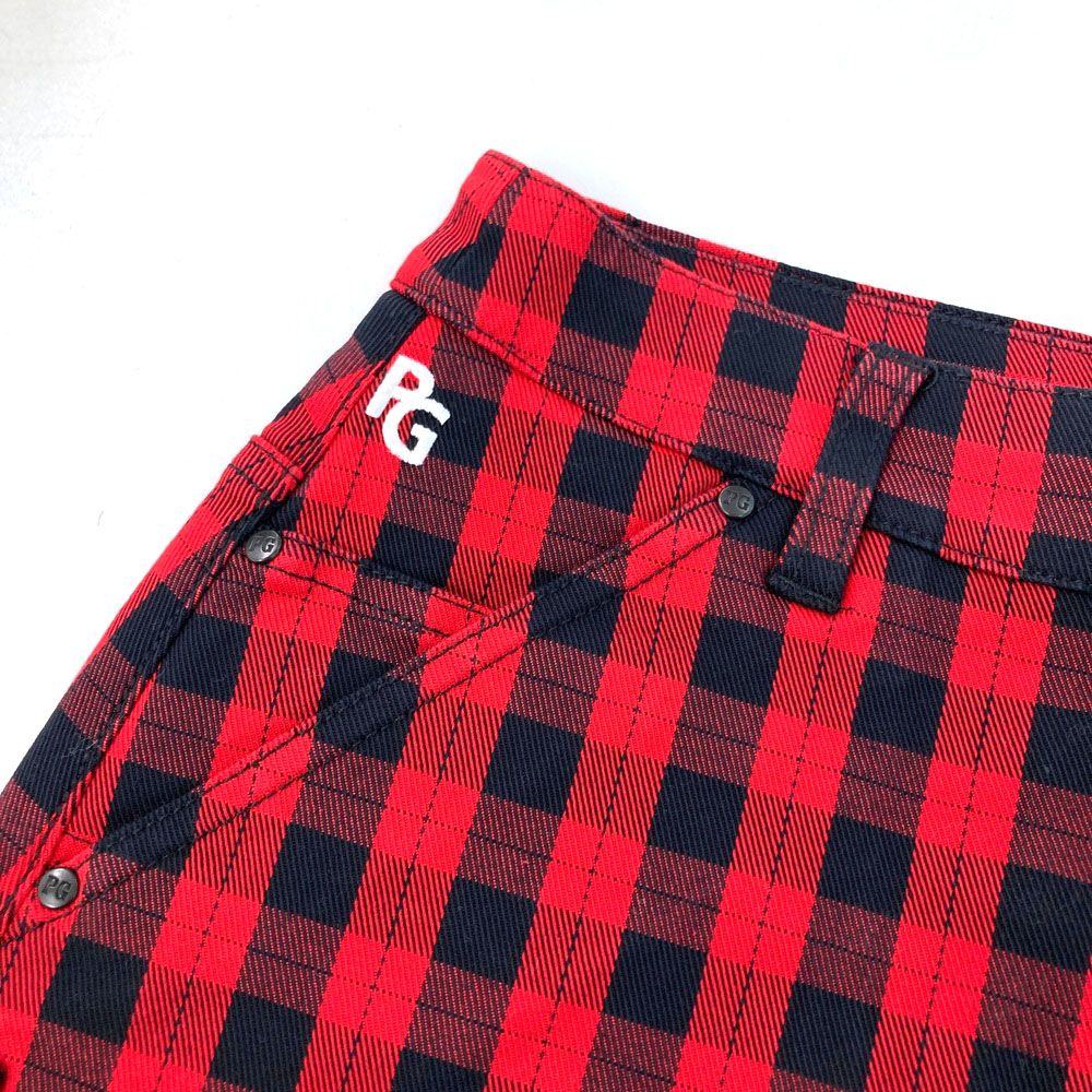 美品 パーリーゲイツ　セットアップ　モックネック　スカート　レッド　チェック サイズ：00 PEARLY GATES パーリーゲイツ 055-1234004 ストレッチ