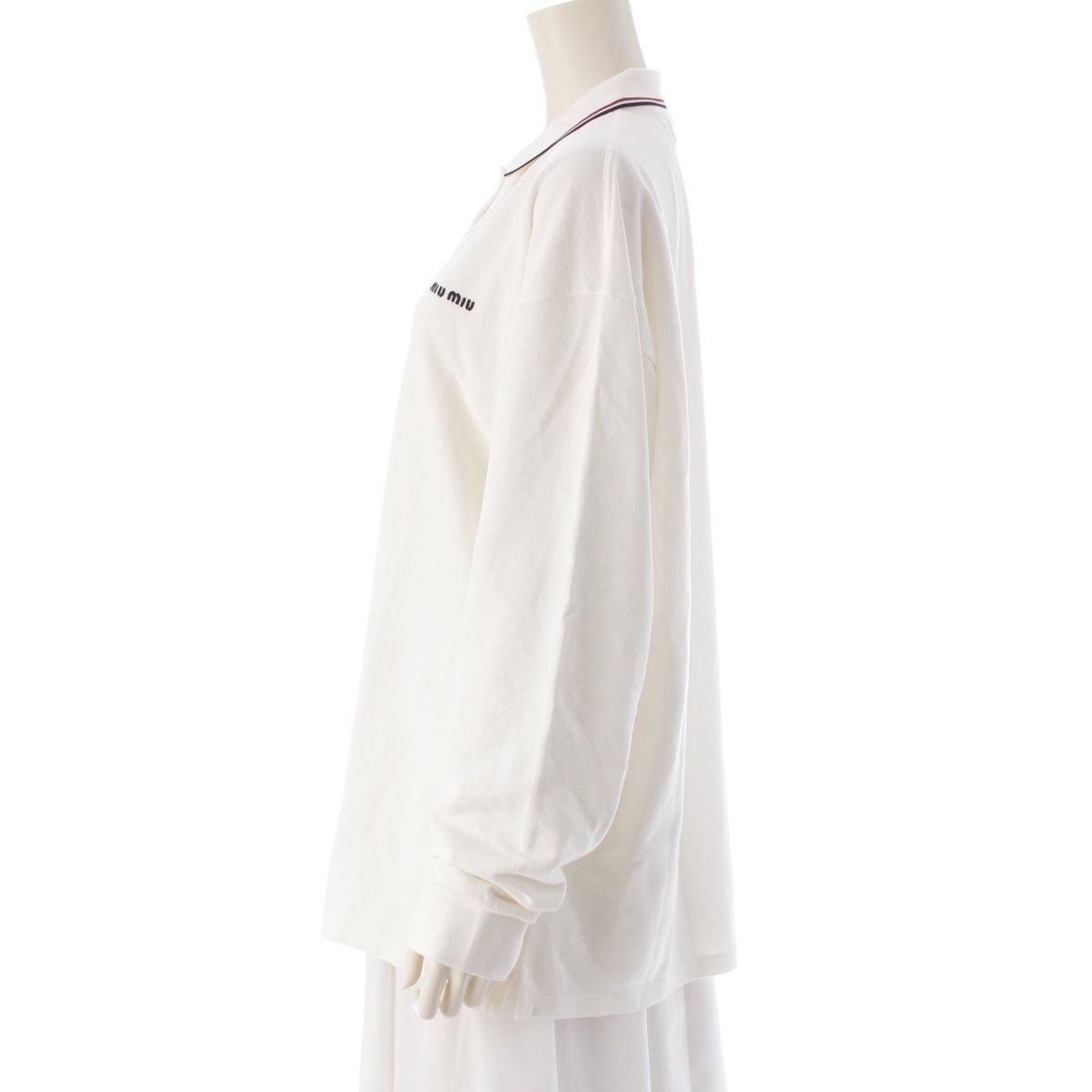 ミュウミュウ 25SS コットンピケ トリコロール ポロシャツ MJL019 ホワイト M【中古】 ミュウミュウ 25SS コットンピケ トリコロール ポロシャツ 長袖