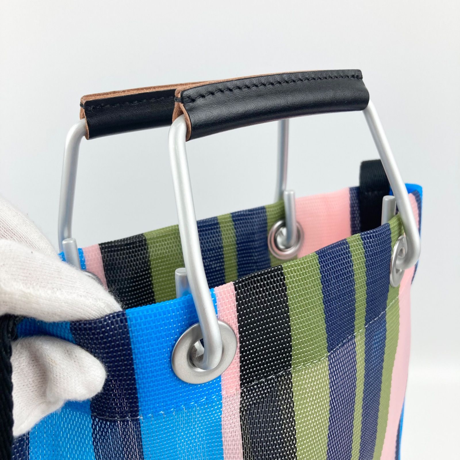 MARNI マルニ マーケット ストライプ ミニ グリーンブルー ナイロン