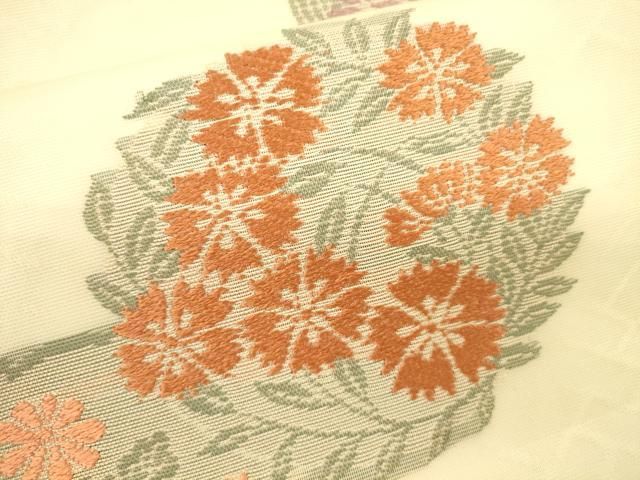 平和屋着物□九寸名古屋帯 作家物 紬地 型染め 菊 藍