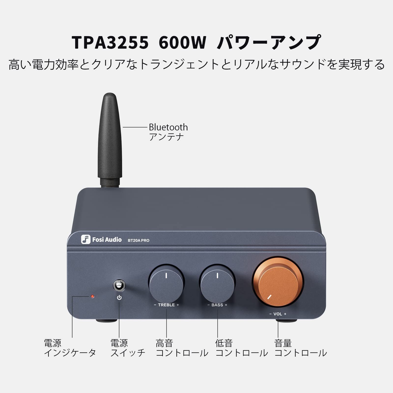 Fosi Audio BT20A Pro 300W x2 TPA3255 Bluetooth 5.0 パワーアンプ
