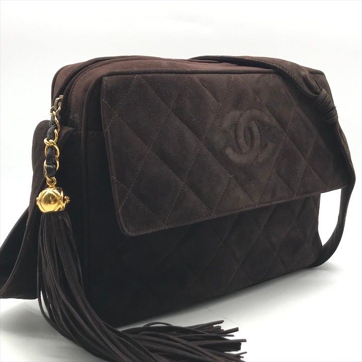 良品 CHANEL シャネル ココマーク マトラッセ フリンジ スエード チェーン ショルダー バッグ ブラウン レディース a4158 良品 CHANEL シャネル ココマーク マトラッセ フリンジ スエード