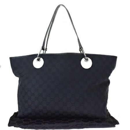 【中古】 グッチ GUCCI トートバッグ ショルダー GG柄 ブラック レザー キャンバス 保存袋付き 67MG463