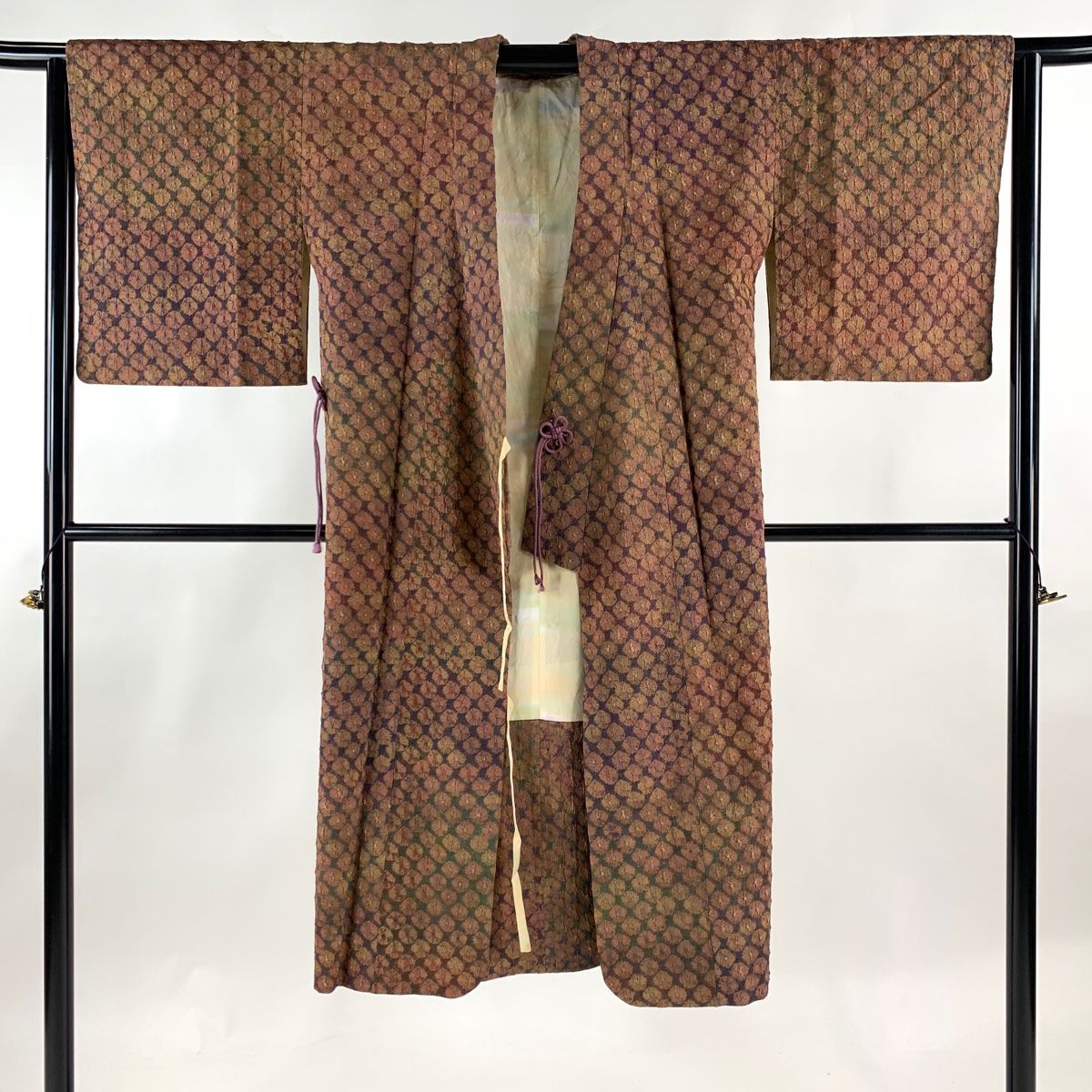 道中着 身丈125.5cm 裄丈64cm M 和装コート 着物衿 絞り 赤茶 正絹 美  