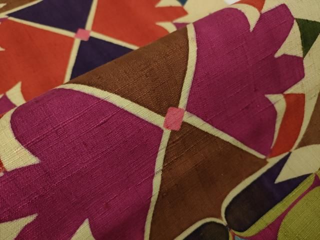 平和屋着物○染織作家 渋紙型 渋谷和子 九寸名古屋帯 抽象文様