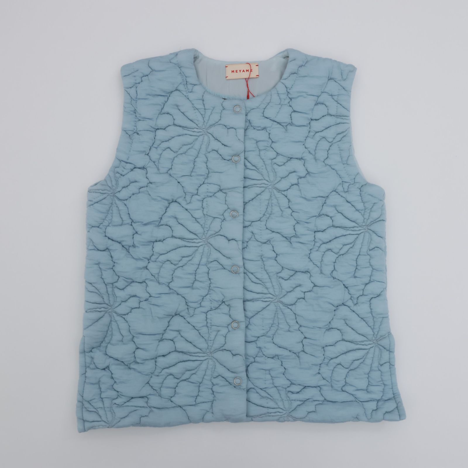 MEYAME メヤメ FLOWER QUILTING VEST LIGHT BLUE フラワー