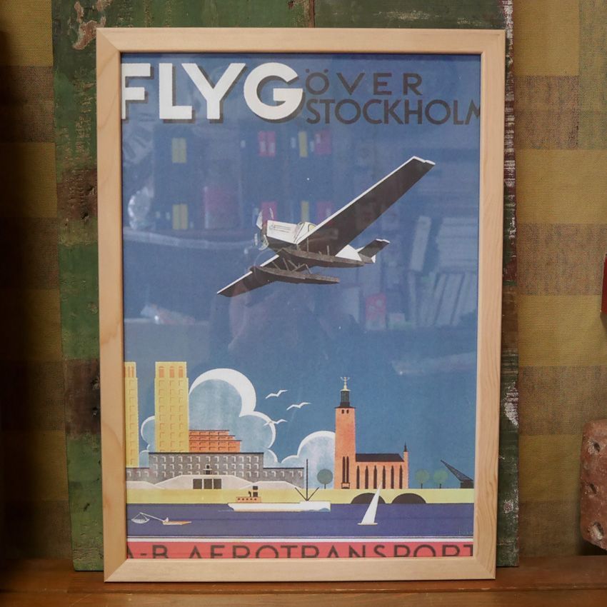 OLDTIME TRAVELPOSTER インテリアピクチャー ポスター アートフレーム Flyg ???ver Stockholm アンダース・ベックマン