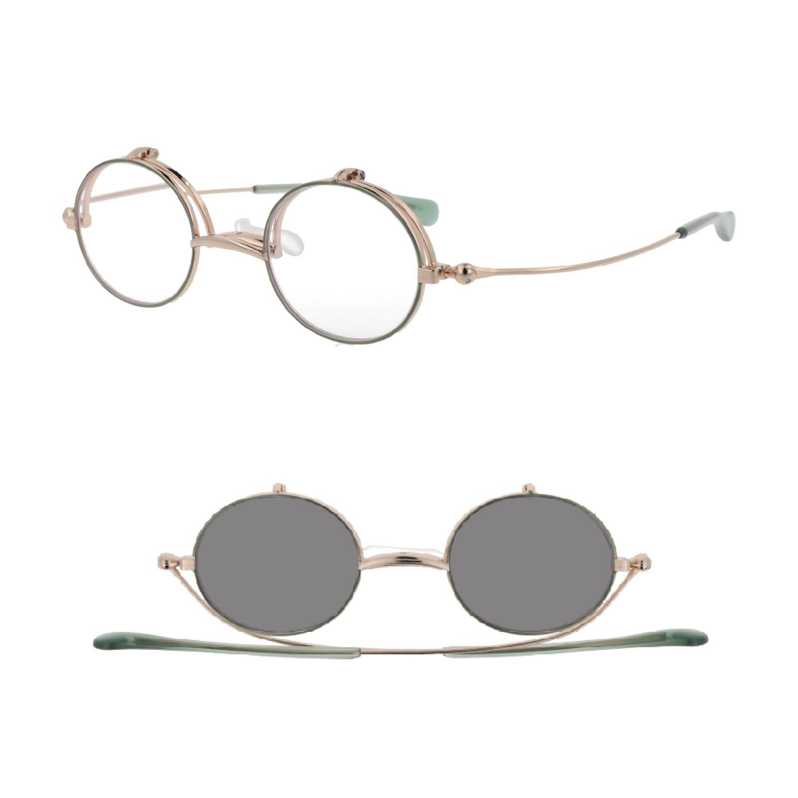Size:+2.00_Color:アップルグリーンマット [SHIORI] 栞 老眼鏡 薄型 調光レンズ リーディンググラス SI-13PH ラウンド 跳ね上げ (アップルグリーンマット， +2.00)
