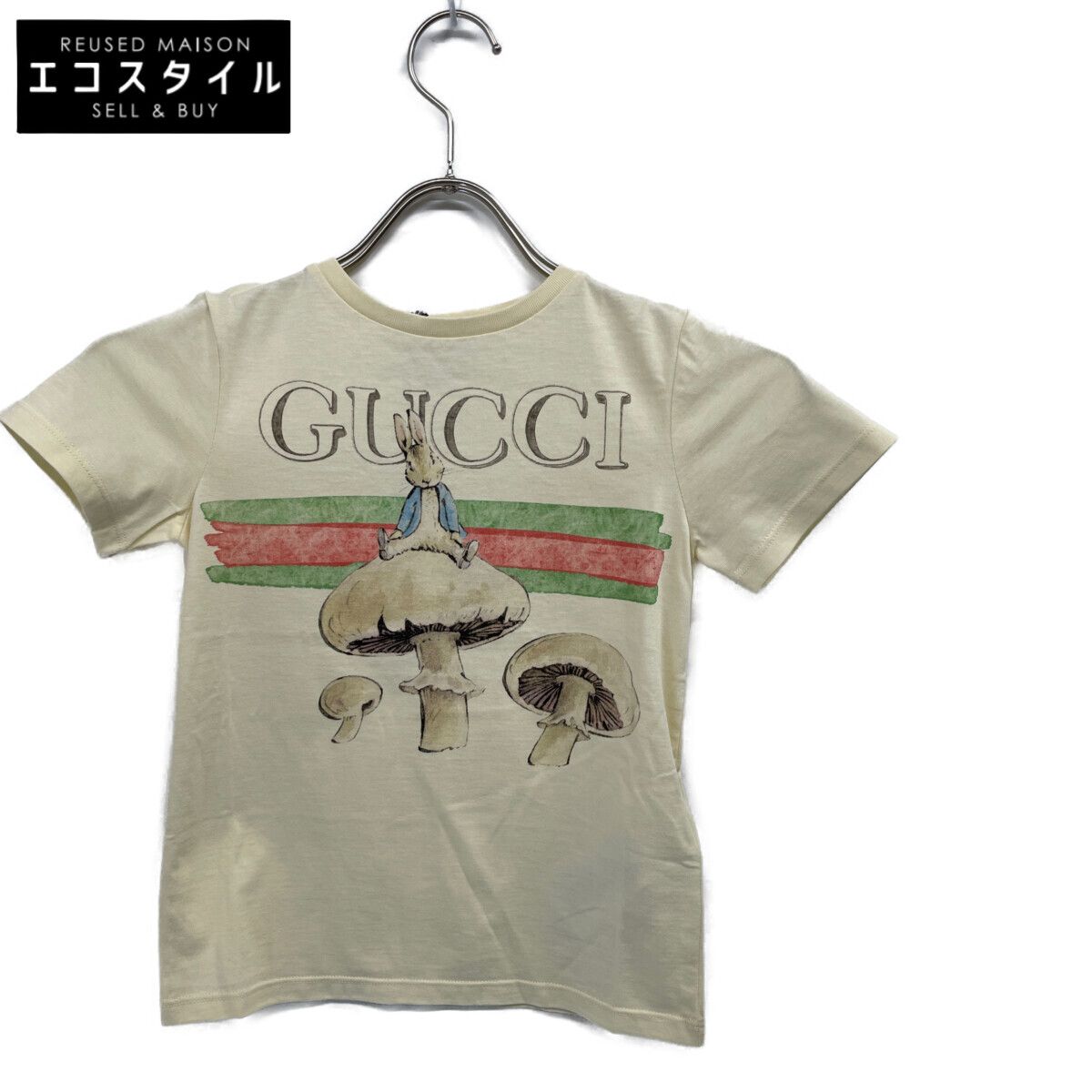 GUCCI グッチ XJF6A ﾍﾞｰｼﾞｭ ﾋﾟｰﾀｰﾗﾋﾞｯﾄ ﾌﾟﾘﾝﾄTｼｬﾂ 6