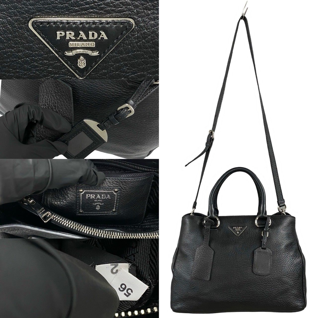 極 美品 希少品 PRADA プラダ 三角ロゴ 金具 レザー 本革 2way