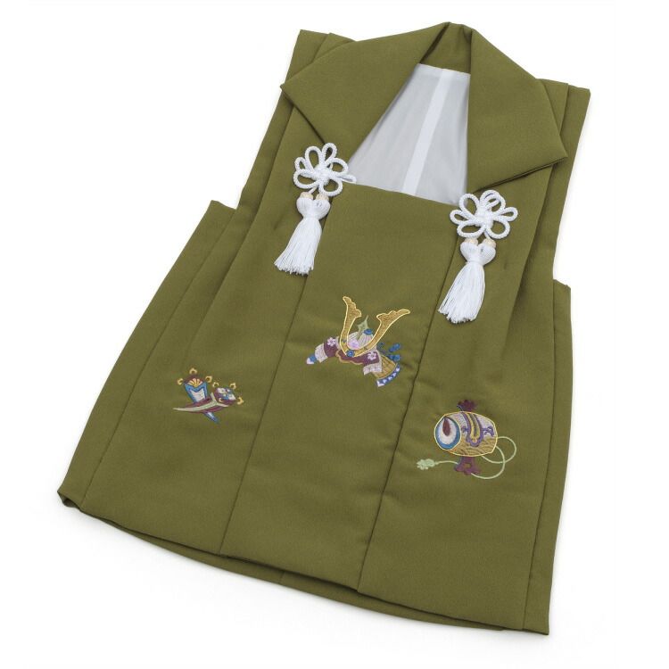 七五三 3歳 三歳 被布コート 男の子 抹茶色 兜 小槌 丁子 hifu-00028