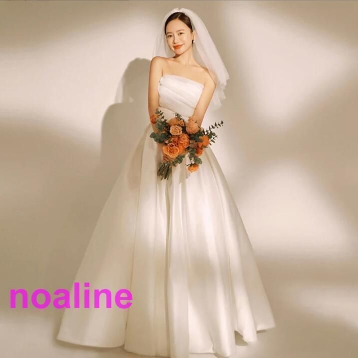 ウェディングドレス 結婚式 二次会 ホワイト 花嫁 白ワンピース ロング丈ドレス 披露宴 シンプル 前撮り ウエディングドレス Aラインドレス 袖なし ブライダル