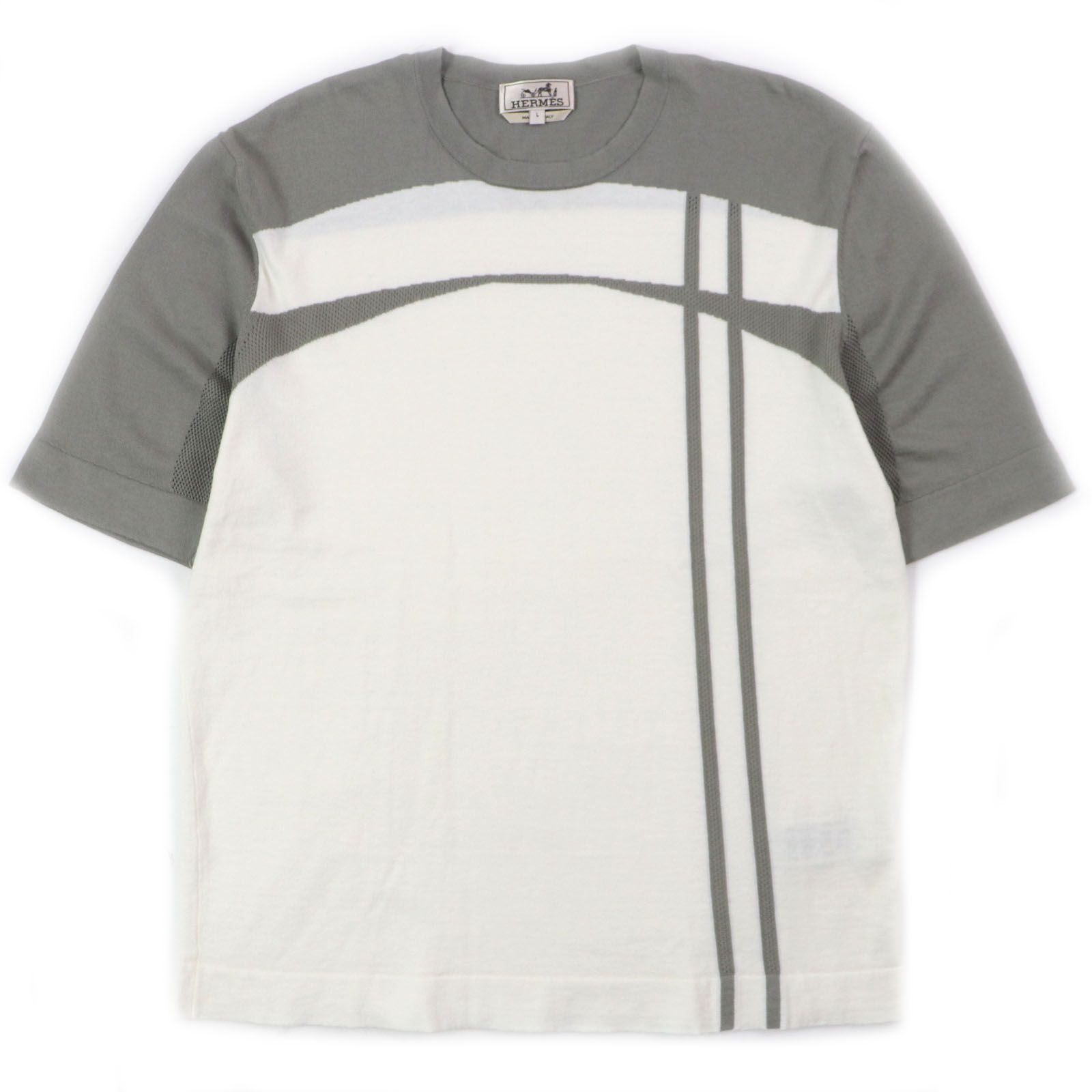 極美品▽HERMES エルメス 23SS コットン カシミヤ Hモチーフ クルー 