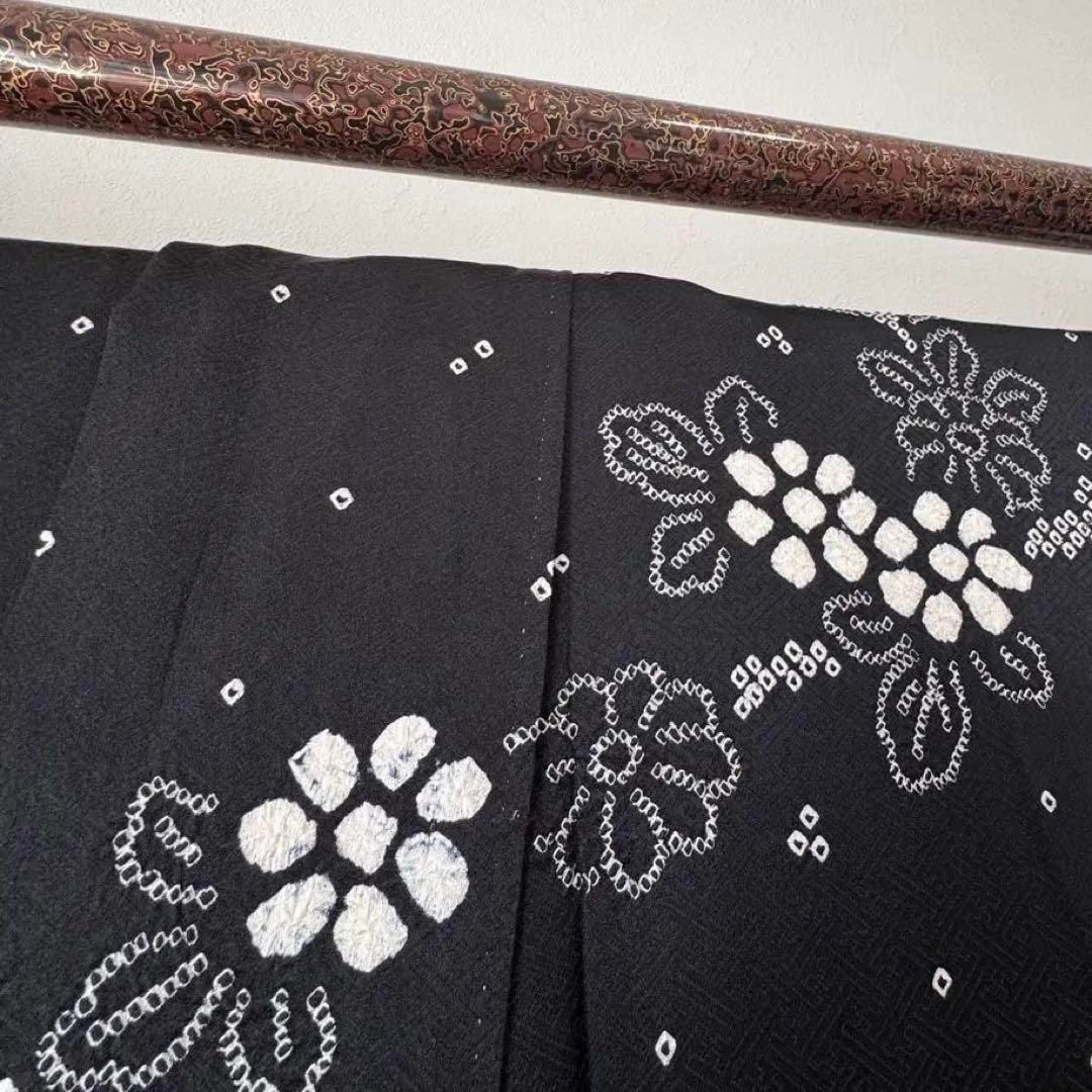 超美品 正絹 袷 総絞り 訪問着 付け下げ 着物163 黒 ブラック