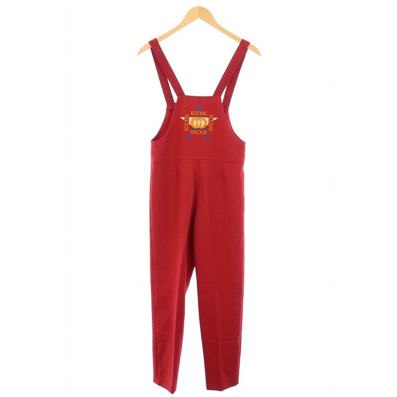 グッチ GUCCI オーバーオール サロペット スラックスパンツ ハーフジップ ロゴ 刺繍 10 赤 レッド 692737 |BB