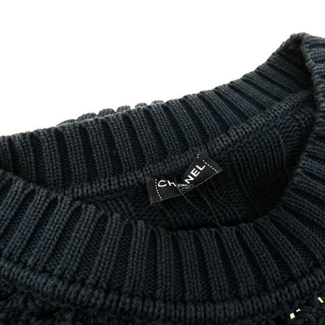 シャネル CHANEL サマーニット じょうろ柄 ブラック 透かし編み