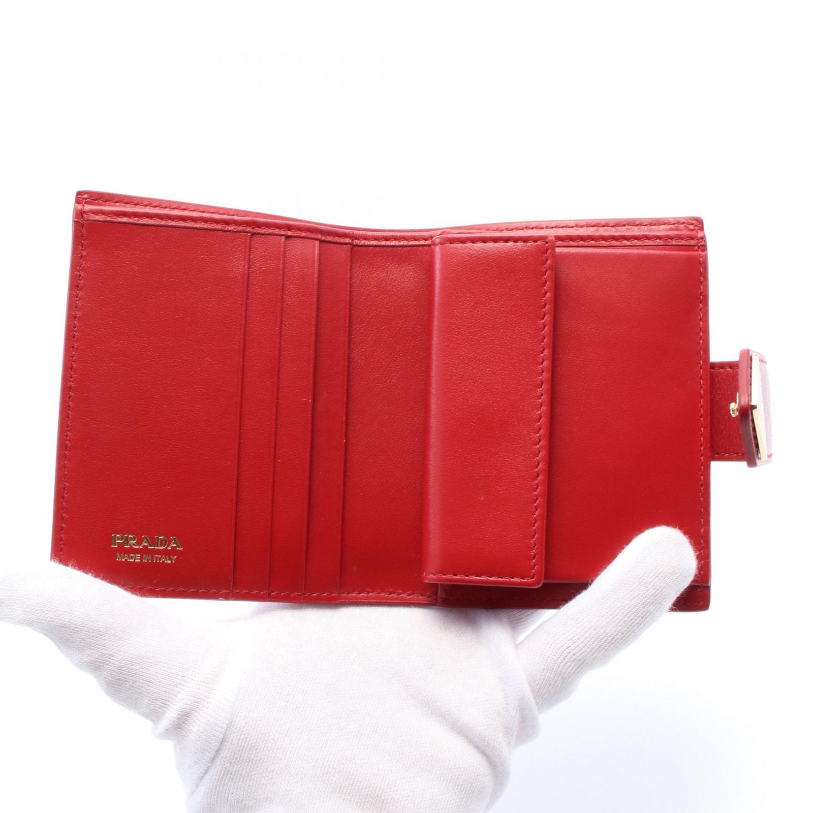 PRADA 赤 レザー 二つ折り財布 正規品】 プラダ 二つ折り財布 PRADA 赤