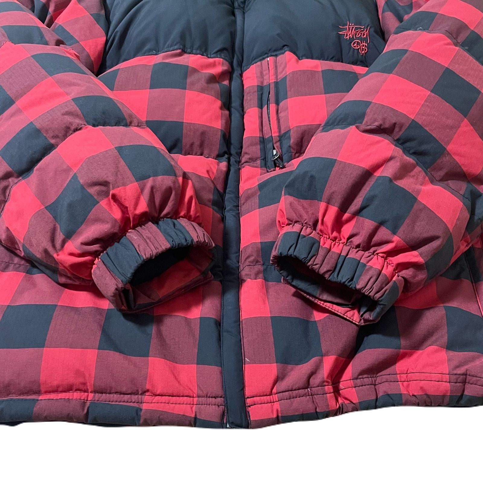 STUSSY 00s OLD ブロックチェック ダウンジャケット 両面刺繍ロゴ