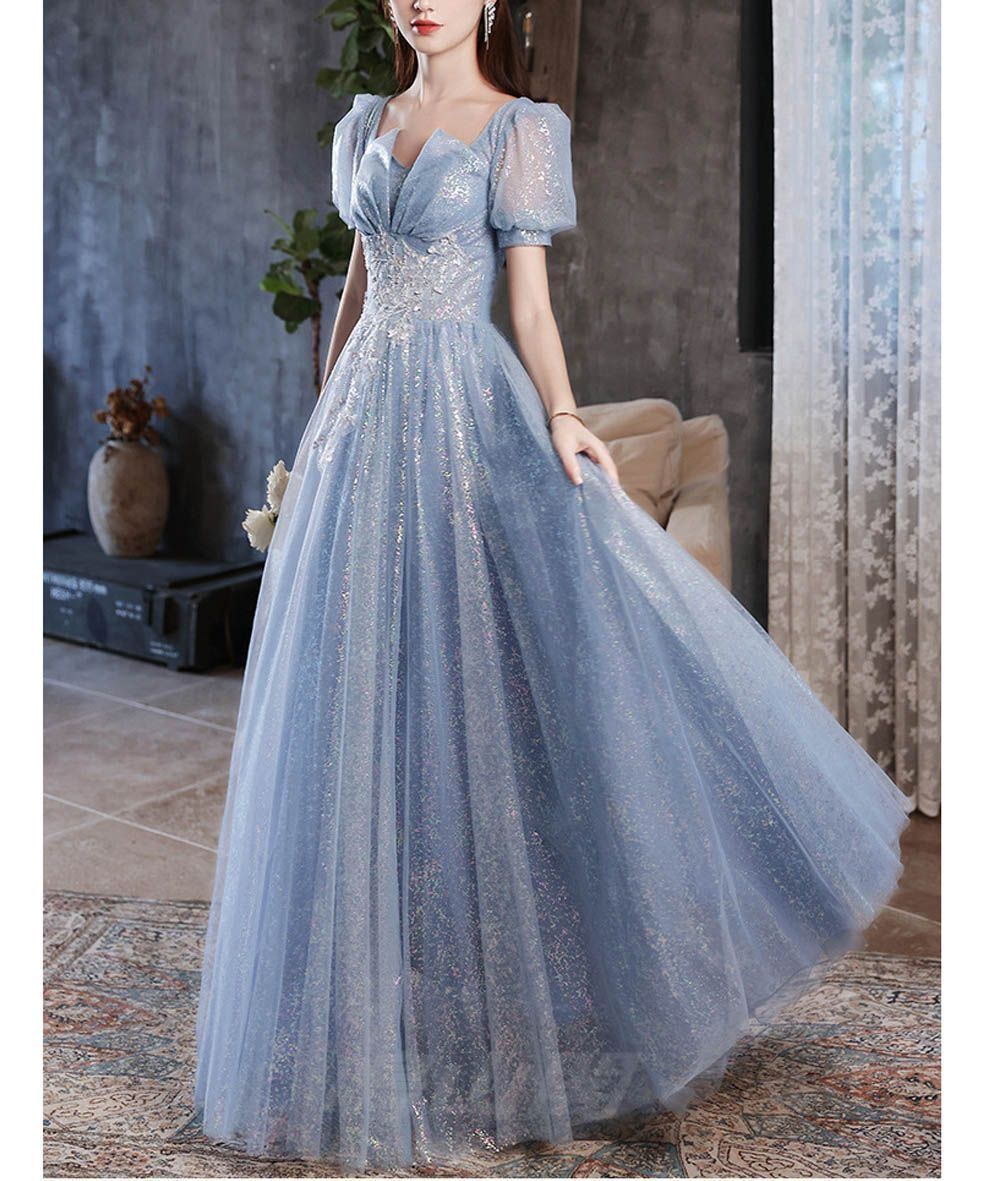 カラードレス ロングドレス 演奏会 プロムドレス プリンセス ステージ