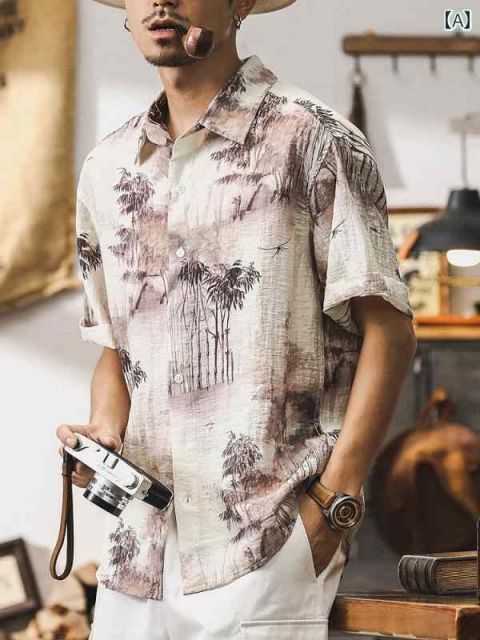 XL 秋冬 メンズ 服 シンプル ファッション オシャレ 大人 かっこいい 大きいサイズ ストリート 紳士服 秋 薄手 半袖 シャツ ハワイアン ビーチ カジュアル