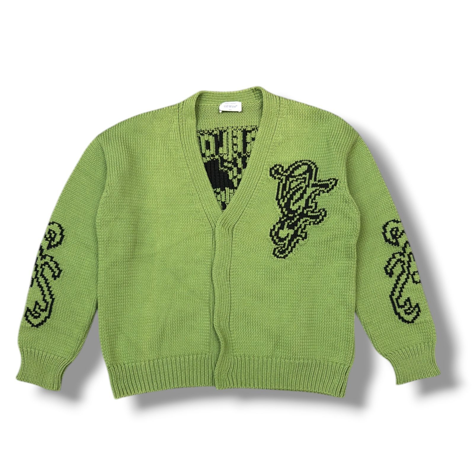 正規 参考上代124000円 ♥品 OFF-WHITE 24SS Logo Chunky Cardigan ロゴチャンキーカーディガン ニット セーター オフホワイト OMHB027S24KN グリーン M 99861A7