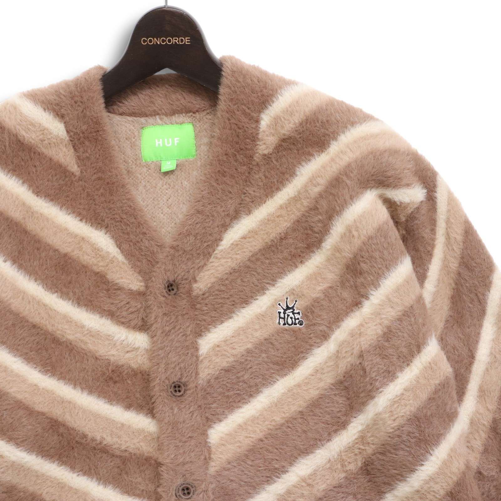 HUF ハフ 秋冬☆ シェブロン ストライプ ボア ニット カーディガン Sz 