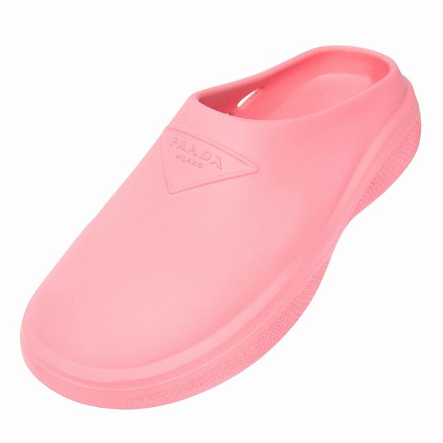 美品 プラダ PRADA トライアングルロゴ ラバー サンダル
