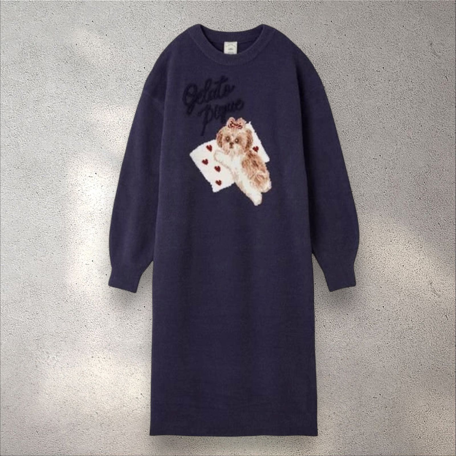 ジェラートピケ シーズージャガードワンピース ルームウェア ネイビー