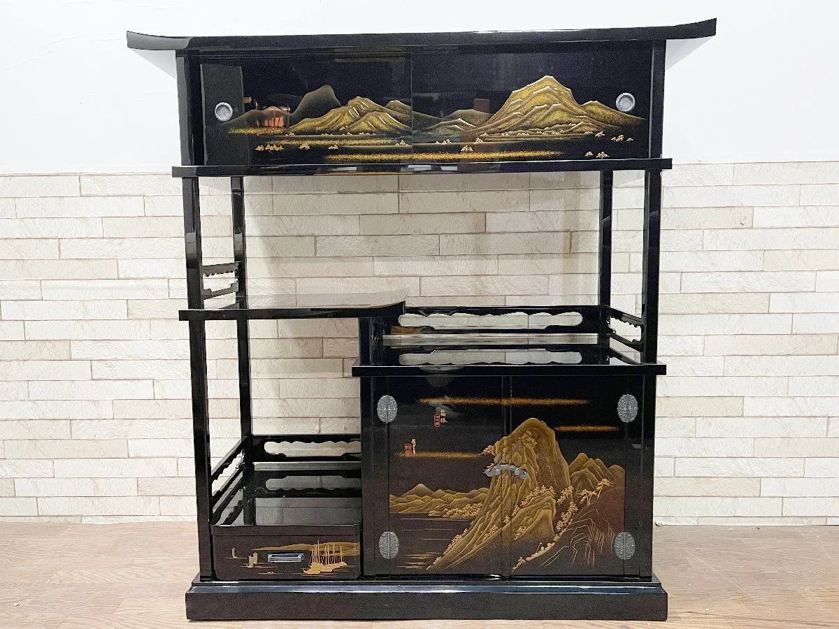 輪島塗り金箔風景画 東海道天心　金まきえ　漆器 約41cm x 31cm美品 輪島塗り金箔風景画 東海道天心 金まきえ 漆器 約41cm x 31cm美