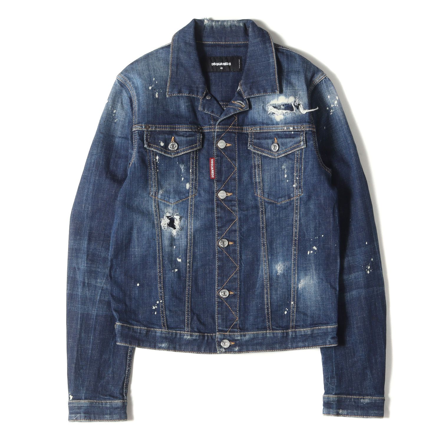 美品 DSQUARED2 ディースクエアード ジャケット サイズ:48 クラッシュリペア ブリーチ加工 ストレッチ デニム トラッカージャケット Tidy Jean Jacket インディゴ イタリア製 アウター ブルゾン 上着