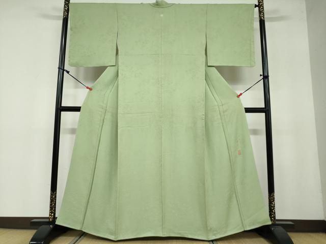 平和屋着物●本加賀友禅作家 由水煌人監修 色無地 寿光織 流水草花地紋 苗色 さが美扱い 正絹 ♥ DAAY5266ud