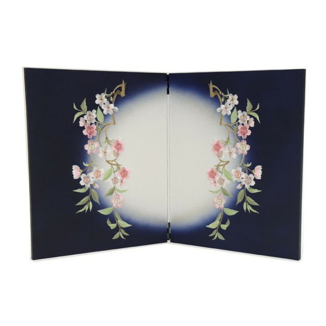 アウトレット品 インテリア 屏風単品 15号 丸紺枝桜刺繍 二曲屏風 飾り