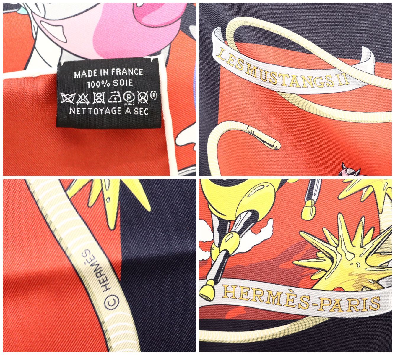 美品 HERMES エルメス カレ90 ダブルフェイス 野生馬II LES MUSTANGSⅡ