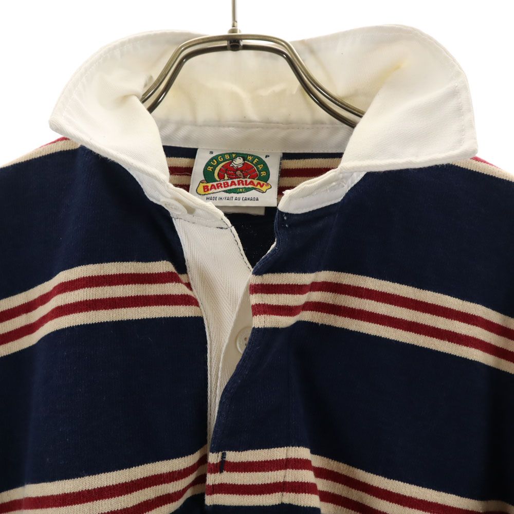 BARBARIAN バーバリアン ボーダー長袖Tシャツ サイズM ホワイトxエンジ 美品 バーバリアン ボーダー柄 長袖 ラガーシャツ S ネイビー系 Barbarian