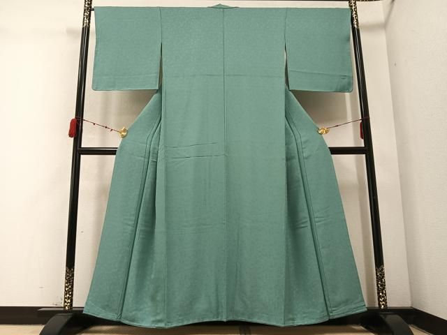 平和屋着物●上質な色無地 花地紋 千草色 正絹 ♥ AABC3382ph