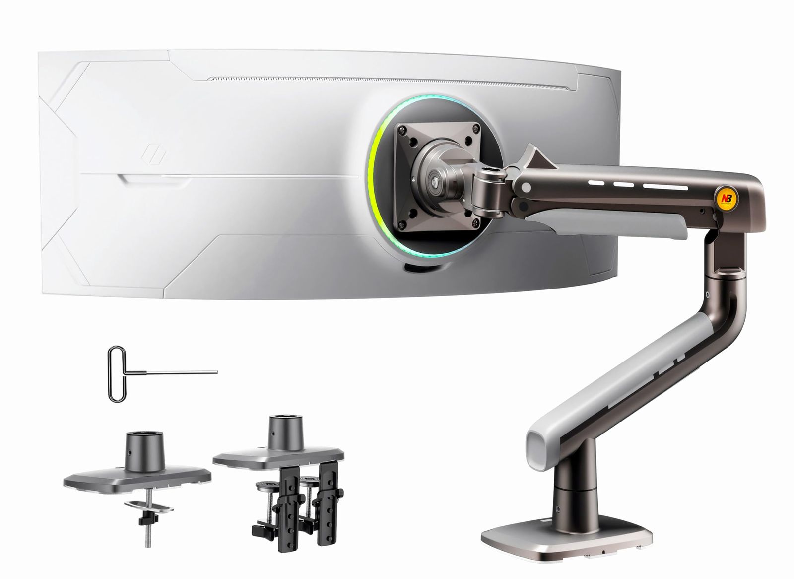 NB ERGONOMIC 大型モニターアーム 大画面 高耐荷重2-18㎏ 24-49インチ対応 ウルトラワイド湾曲用 ゲーミングモニターアーム 24 27 32 34 42 49インチ対応 ディスプレイアーム 曲面モニター 機械スプリング VESA75m