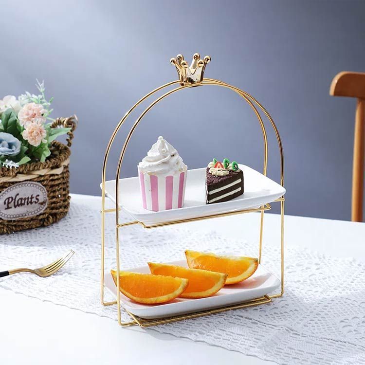 ケーキスタンド 2段 陶器製 プレート2枚付き ケーキトレー 角型