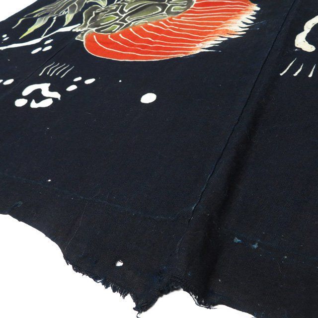 藍染　筒描き　筒書き　つつがき　鶴　亀　松竹梅　古裂　時代布　襤褸　古布　アンティーク　リメイク　きもの北條 A1113-9 藍染 筒描き 筒書き つつがき 鶴 亀 松竹梅 古裂 時代布 襤褸