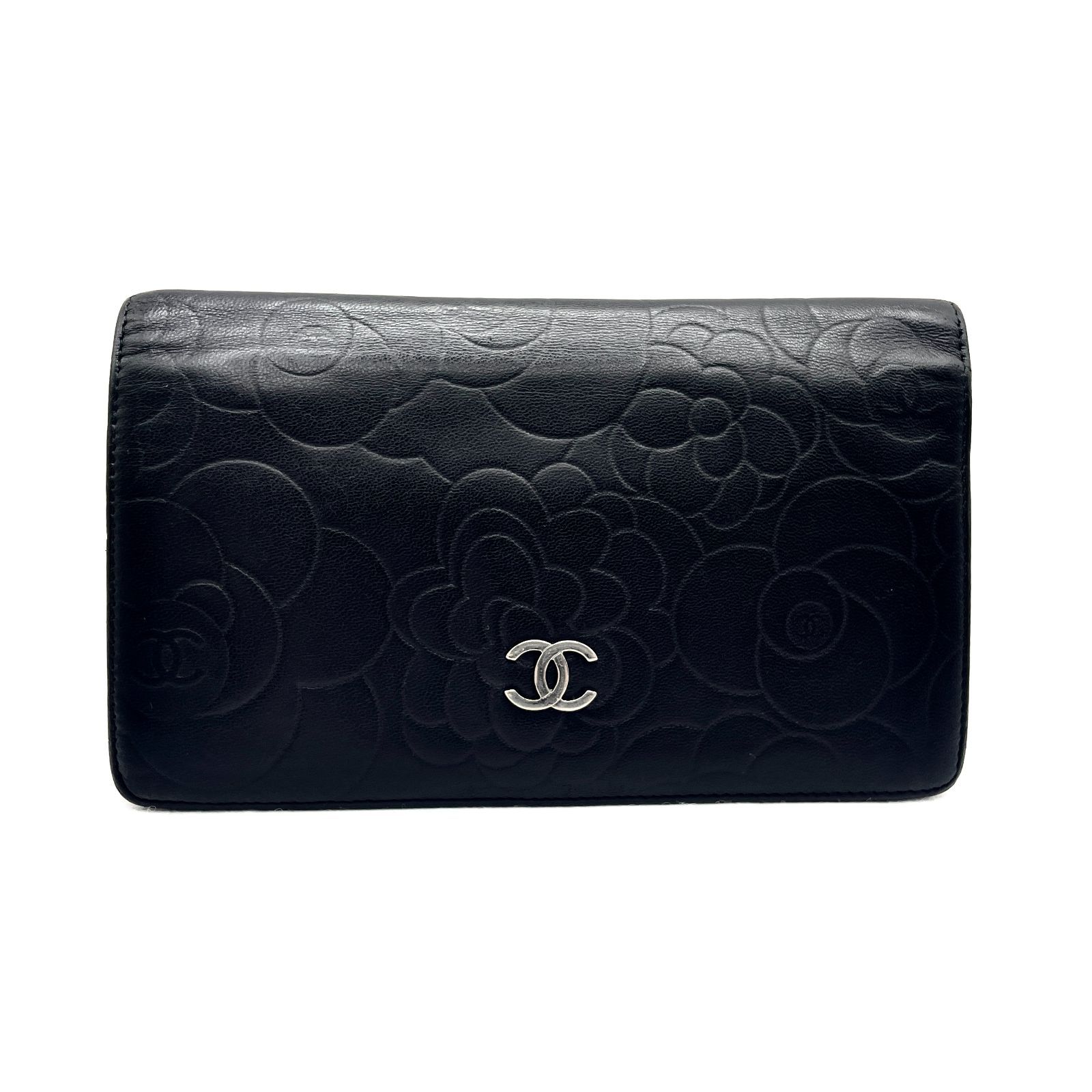 310】極美品 CHANEL シャネル カメリア ラムスキン 二つ折り 長財布 