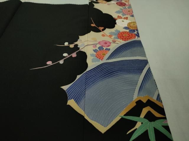 平和屋着物□極上 本加賀友禅作家 直江良三 黒留袖 尾長鳥花文 逸品