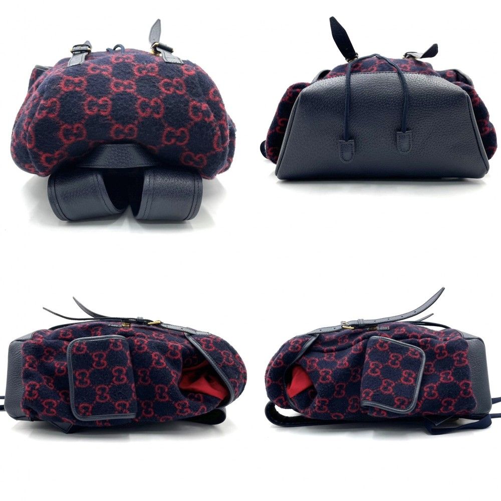 Gucci リュック 赤/紺 ウール/レザー