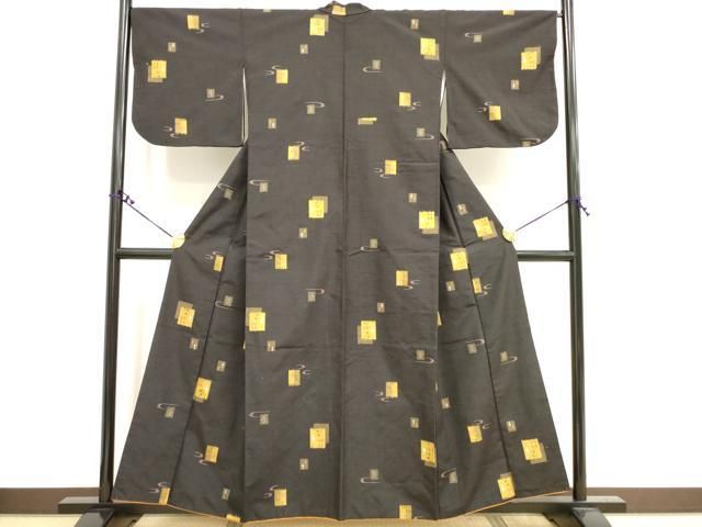 平和屋着物▽上質な紬 単衣 色紙重ね吉祥文 正絹 逸品 CAAV8905gh