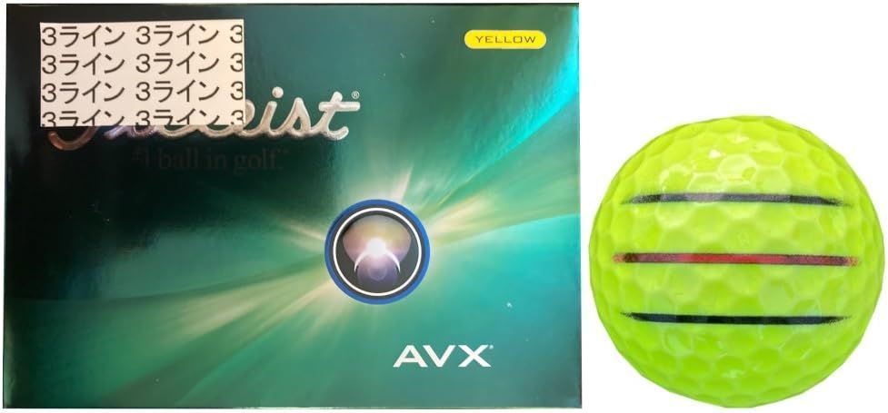 Style 黄１ダース_３本ライン ハピラキ_ゴルフライン タイトリスト AVX 2025年 ライン入り 黄１ダース_３本ライン